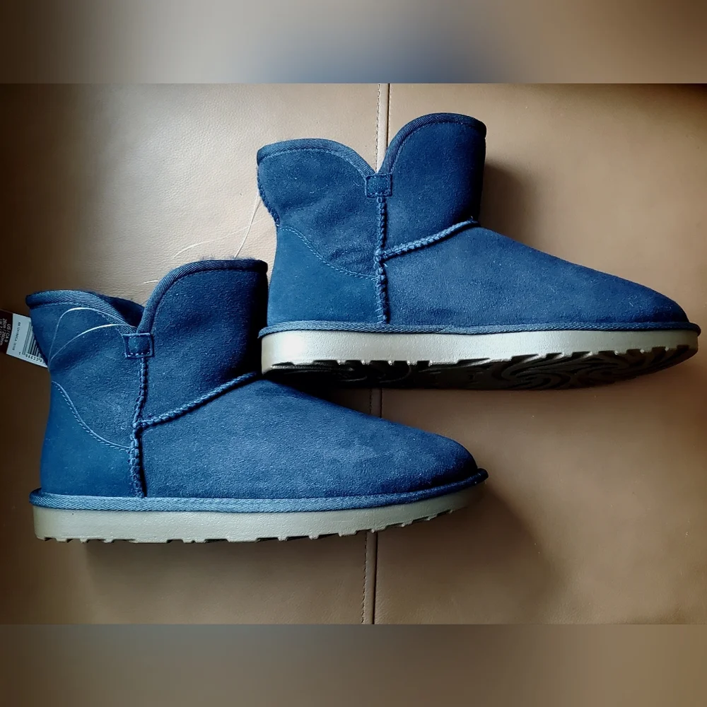 New Women's Sizes Shearling Scalloped Edge Boots Navy - Picture 14 of 15